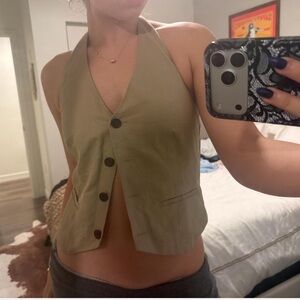 GAP Tan Button-Down Halter Blouse